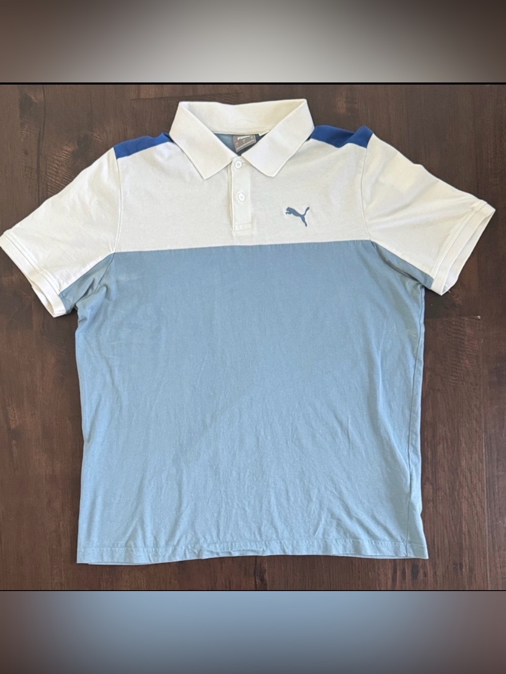 PUMA GOLF POLO SHIRT ESSENTIAL COTTON TEE BLUE COLOR BLOCK SPORT ATHLETIC LARGE